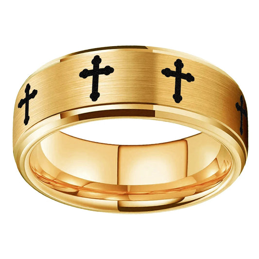 Mens Tungsten Cross Ring