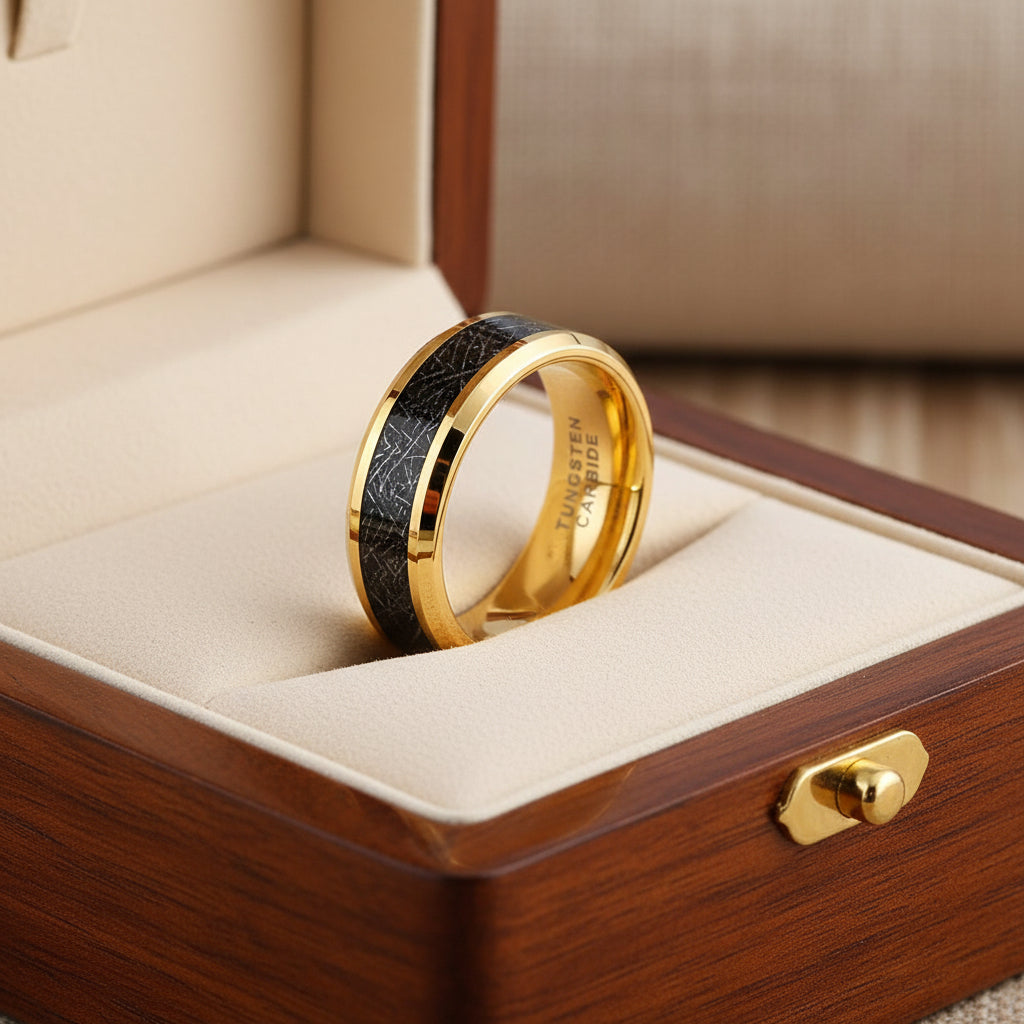 Mens Tungsten Meteorite Wedding Band