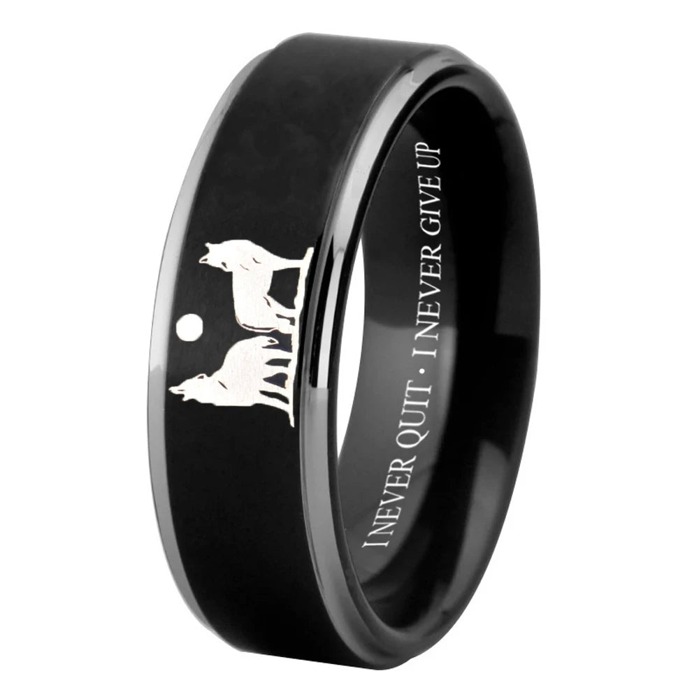 Mens Tungsten Wolf Ring – Alpha Howling Wolf, I Never Quit”