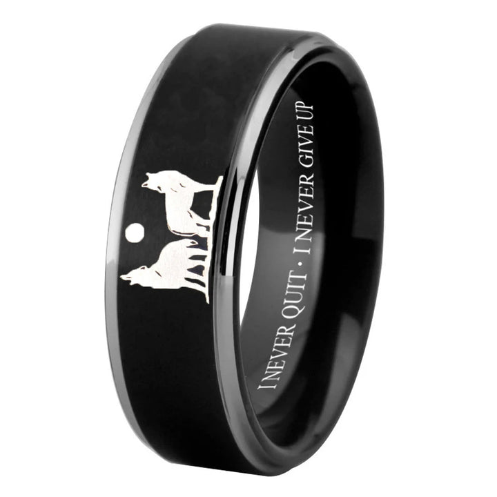 Mens Tungsten Wolf Ring – Alpha Howling Wolf, I Never Quit”