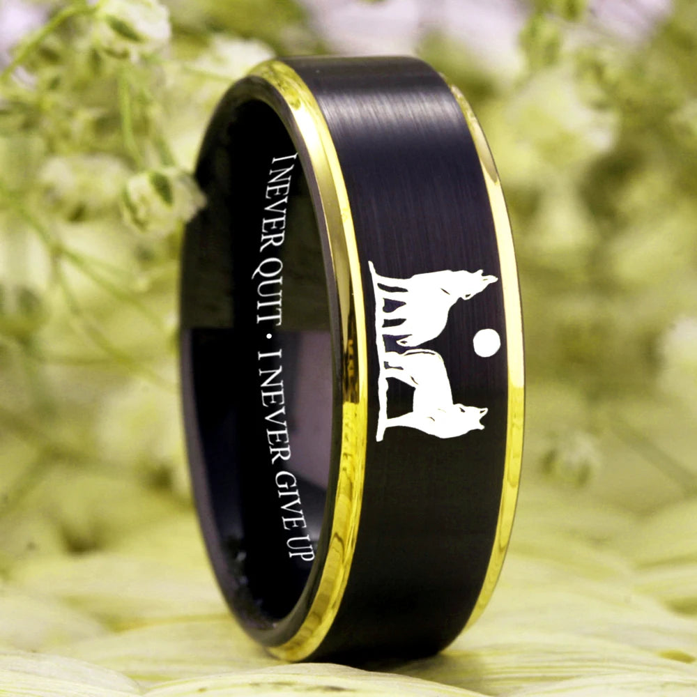 Mens Tungsten Wolf Ring – Alpha Howling Wolf, I Never Quit”
