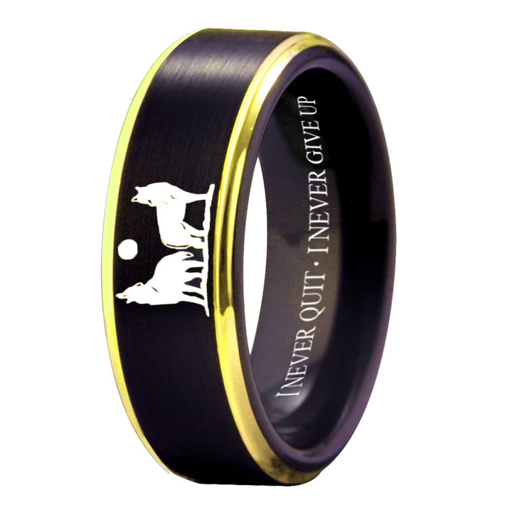 Mens Tungsten Wolf Ring – Alpha Howling Wolf, I Never Quit”