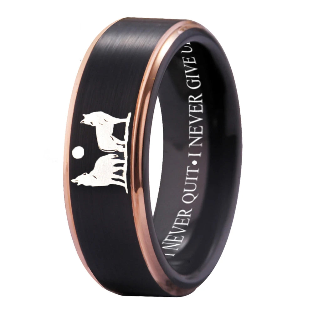 Mens Tungsten Wolf Ring – Alpha Howling Wolf, I Never Quit”