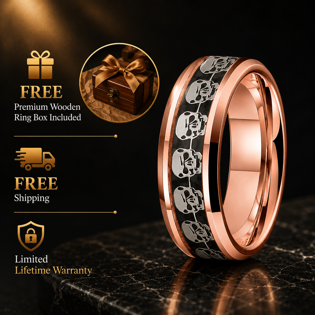 Mens tungsten skull ring
