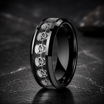 Mens tungsten skull ring