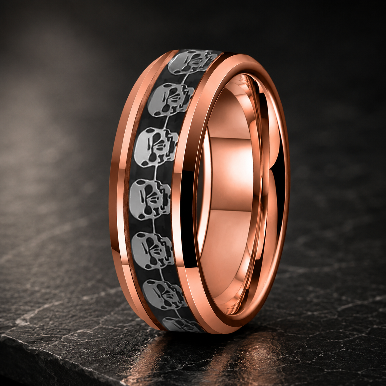 Mens tungsten skull ring