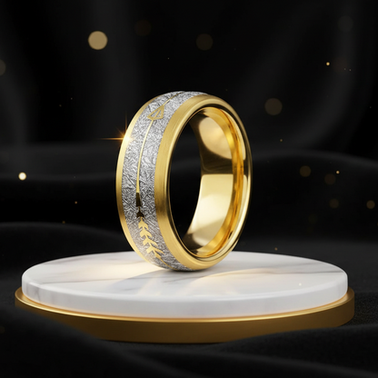 Meteorite Arrow Inlay Yellow Tungsten Ring