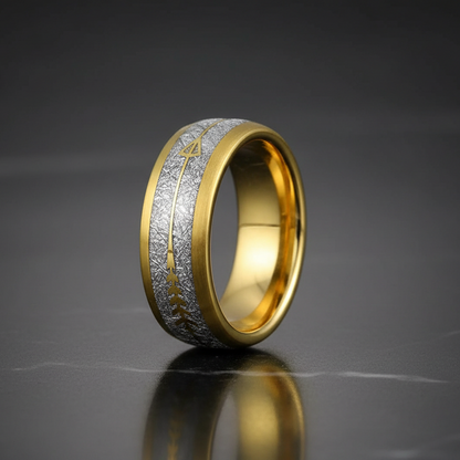 Meteorite Arrow Inlay Yellow Tungsten Ring