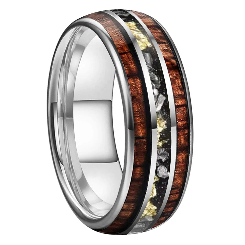 Meteorite Gold Foil Koa Wood Tungsten Ring