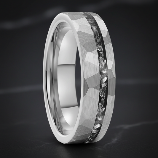 6MM Meteorite Mens Hammered Tungsten Wedding Ring