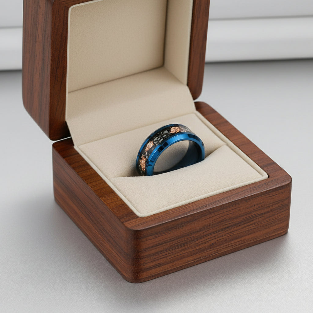 Meteorite Rose Gold Inlay Tungsten Carbide Ring