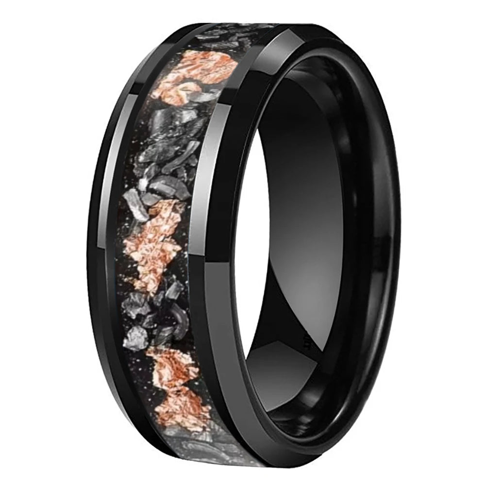 Meteorite Rose Gold Inlay Tungsten Carbide Ring