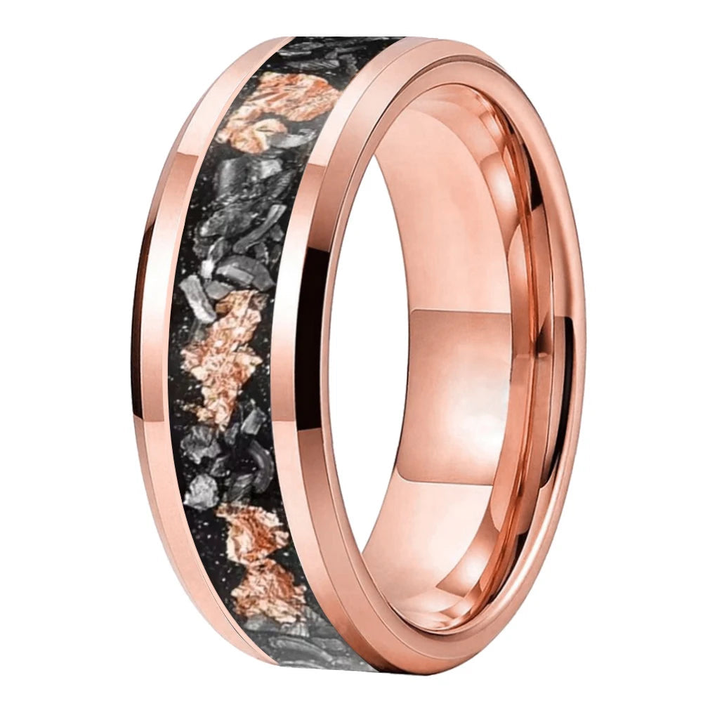 Meteorite Rose Gold Inlay Tungsten Carbide Ring