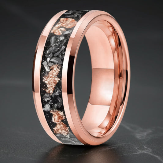 Meteorite Rose Gold Inlay Tungsten Carbide Ring