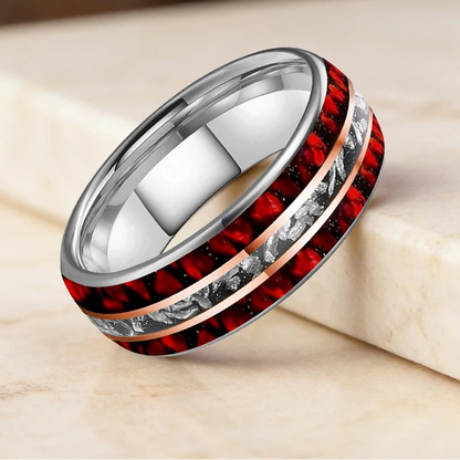 Meteorite Tungsten Ring with Red Opal Inlay (8mm)