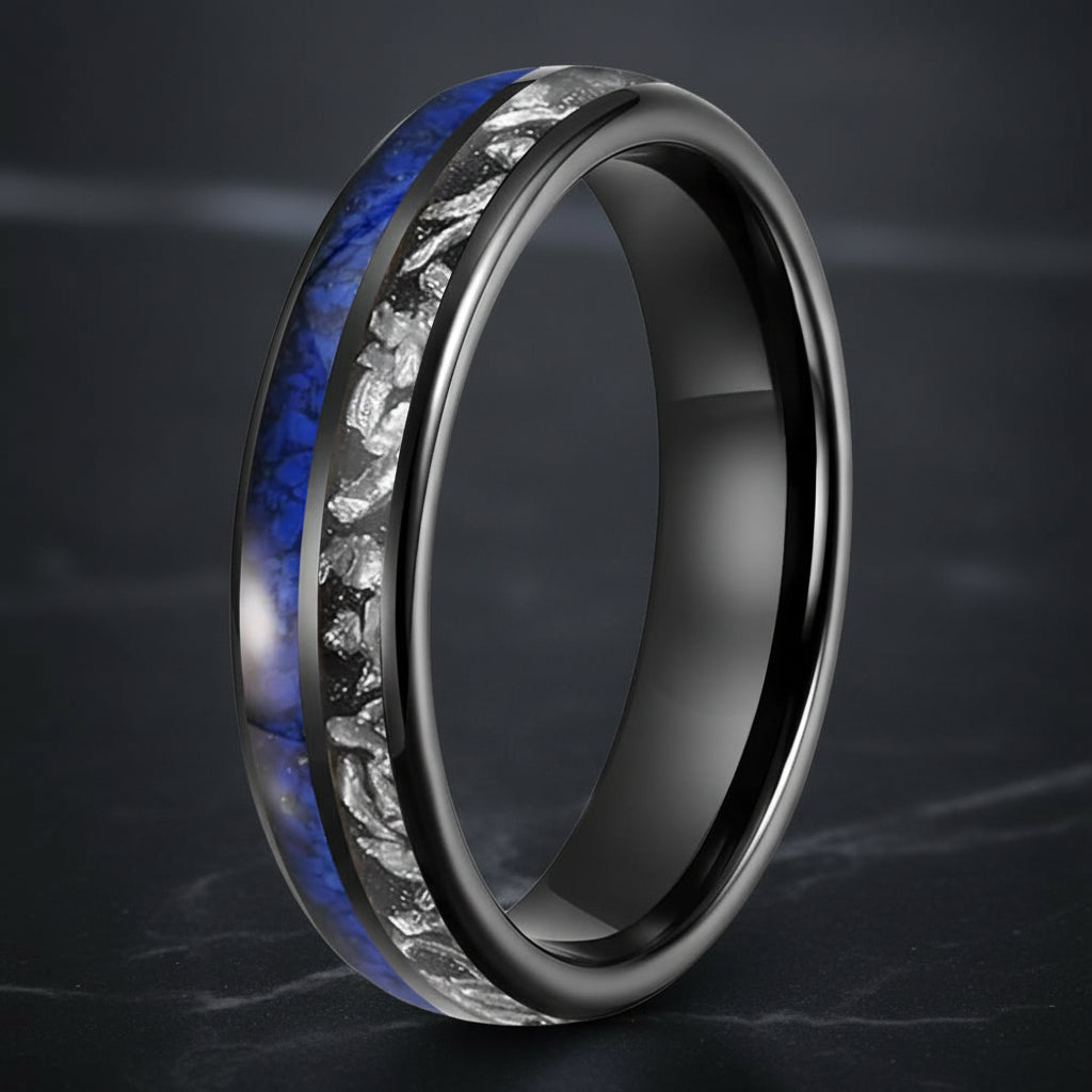 Meteorite & Lapis Lazuli Tungsten Wedding Band