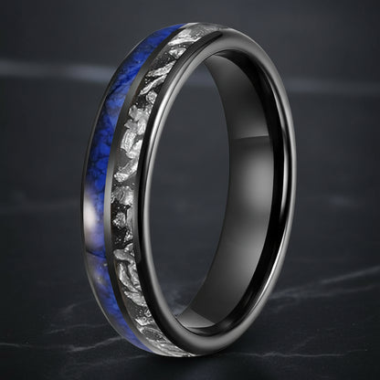 Meteorite & Lapis Lazuli Tungsten Wedding Band