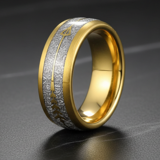 Meteorite Arrow Inlay Yellow Tungsten Ring