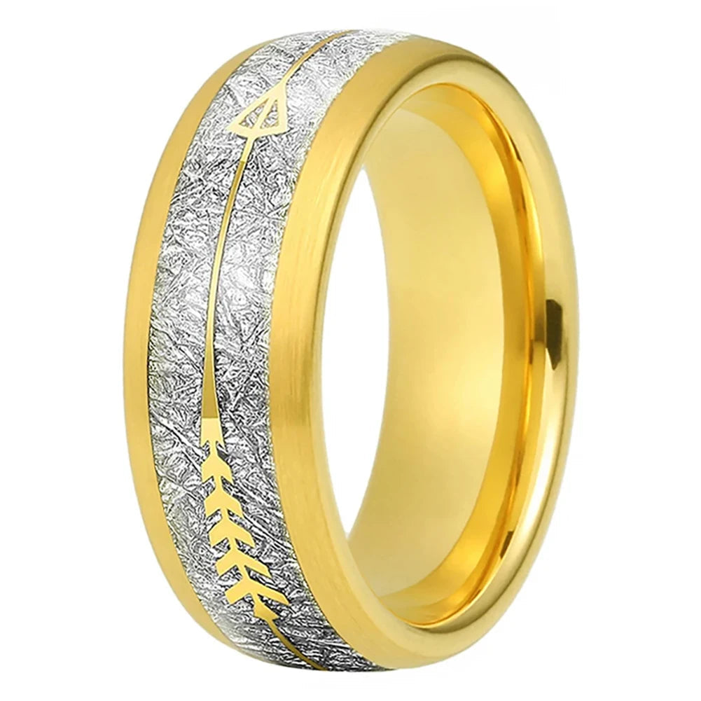 Meteorite Arrow Inlay Yellow Tungsten Ring
