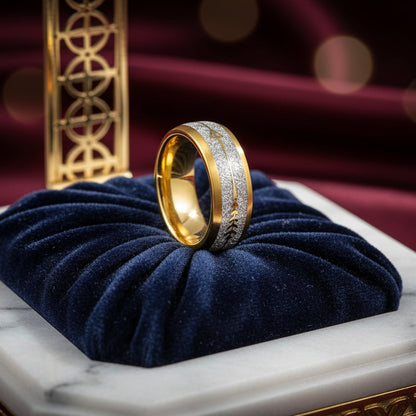 Meteorite Arrow Inlay Yellow Tungsten Ring