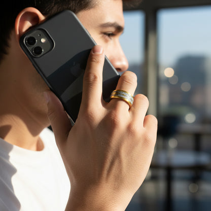 Meteorite_Arrow_Inlay_Yellow_Tungsten_Ring