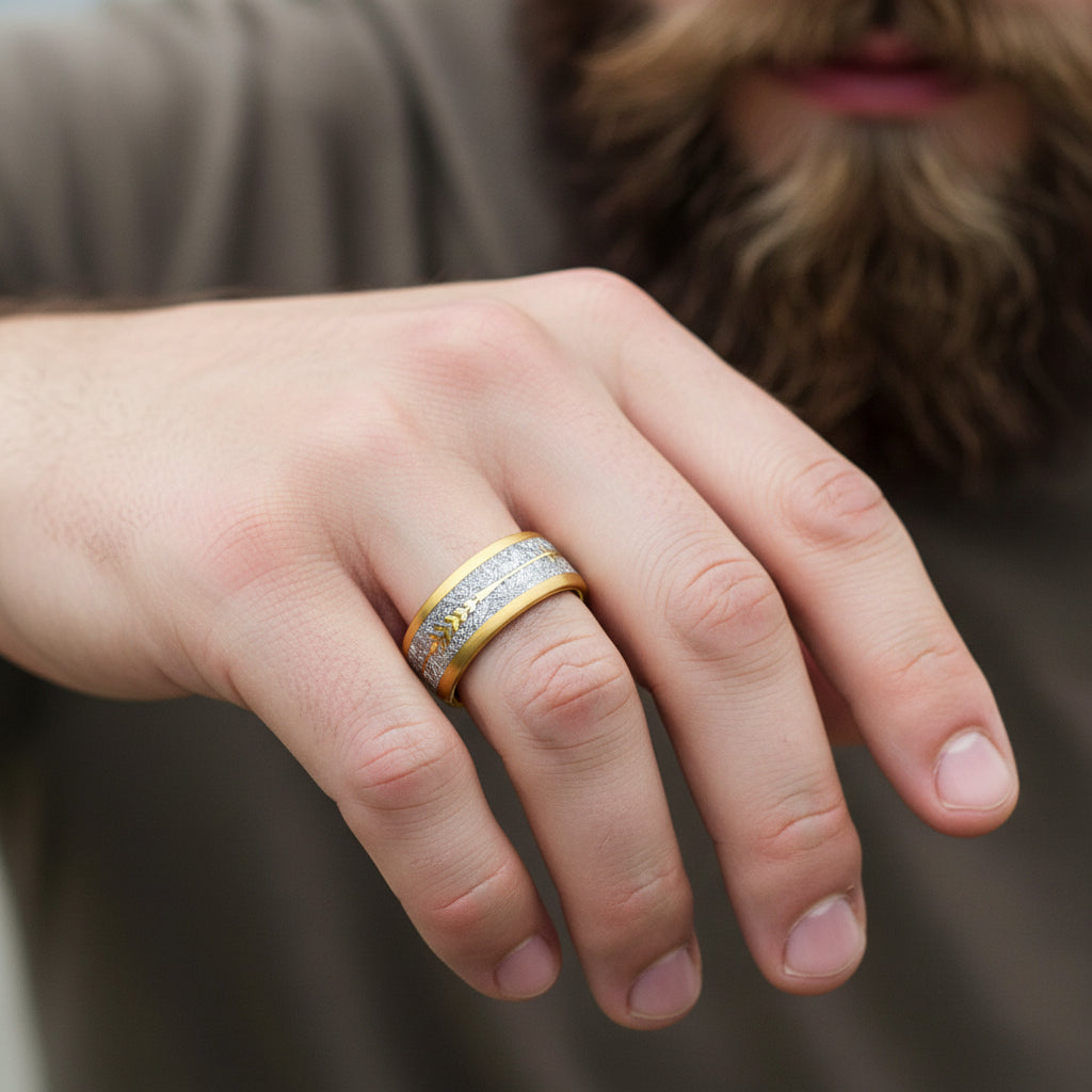 Meteorite_Arrow_Inlay_Yellow_Tungsten_Ring