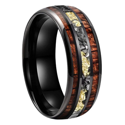 Meteorite Gold Foil Koa Wood Tungsten Ring