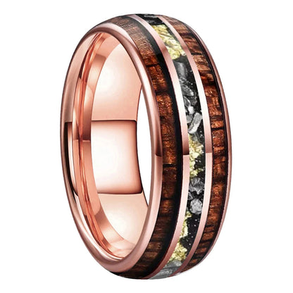 Meteorite Gold Foil Koa Wood Tungsten Ring