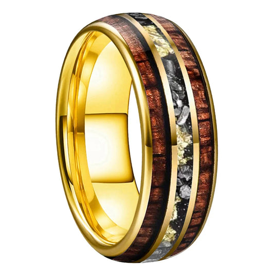 Meteorite Gold Foil Koa Wood Tungsten Ring