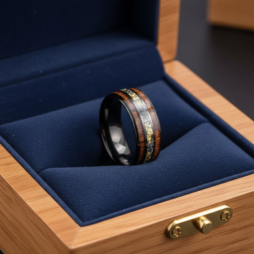 Meteorite_Gold_Foil_Koa_Wood_Tungsten_Ring