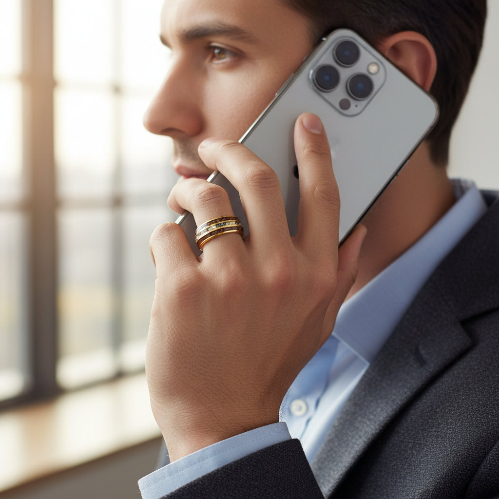 Meteorite_Gold_Foil_Koa_Wood_Tungsten_Ring