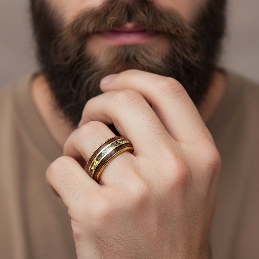 Meteorite_Gold_Foil_Koa_Wood_Tungsten_Ring