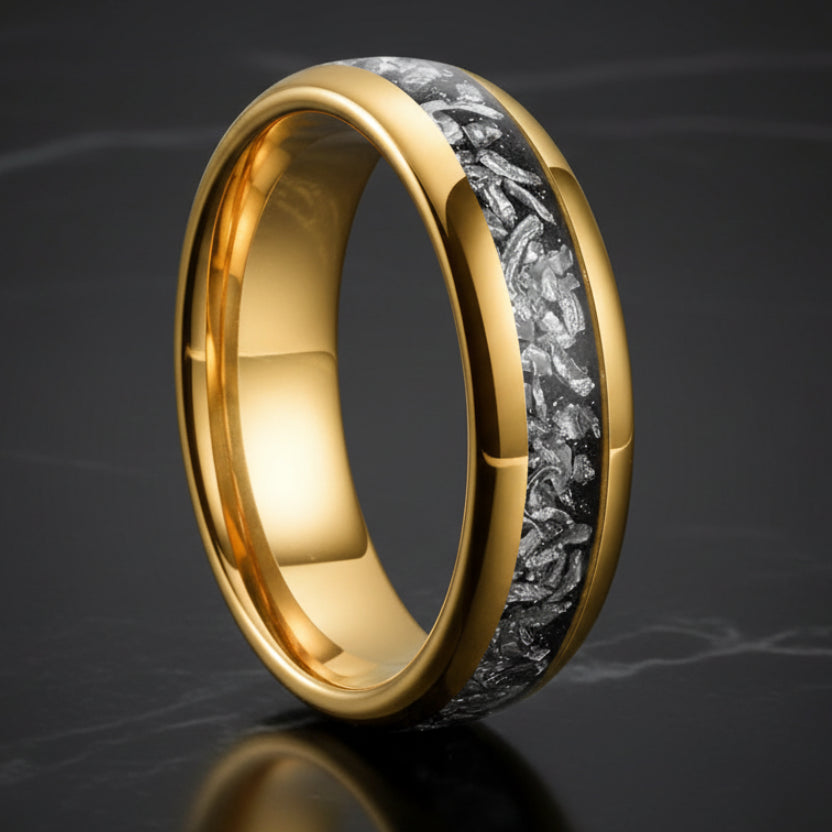 Meteorite Inlaid Tungsten Ring