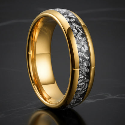 Meteorite Inlaid Tungsten Ring