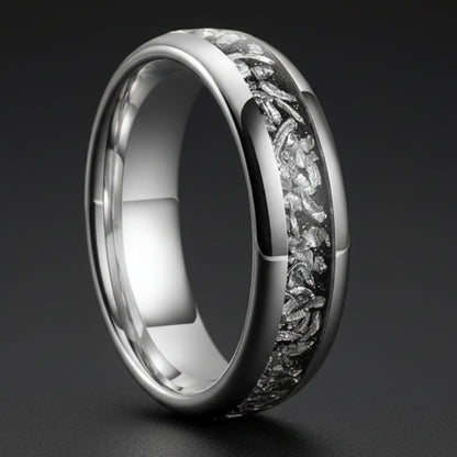 Meteorite Inlaid Tungsten Ring