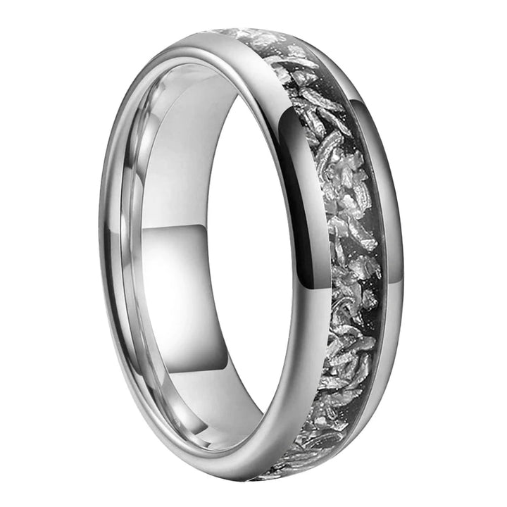 Meteorite Inlaid Tungsten Ring