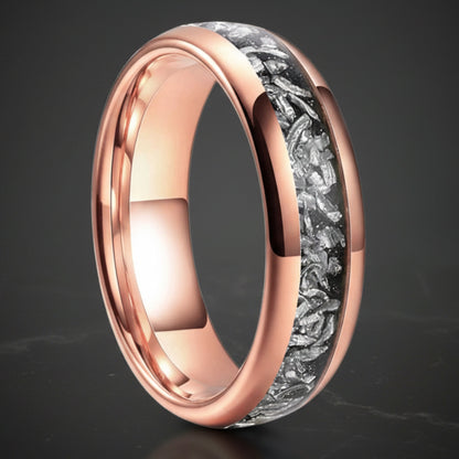 Meteorite Inlaid Tungsten Ring