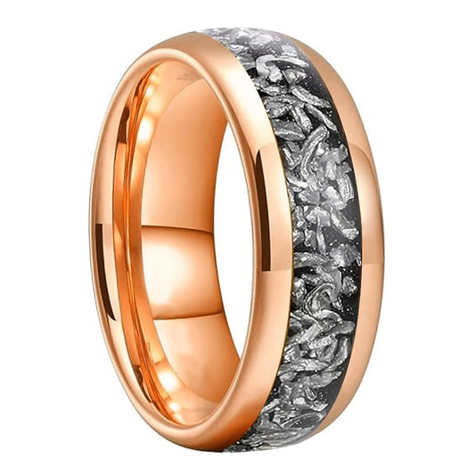 Meteorite Inlaid Tungsten Ring