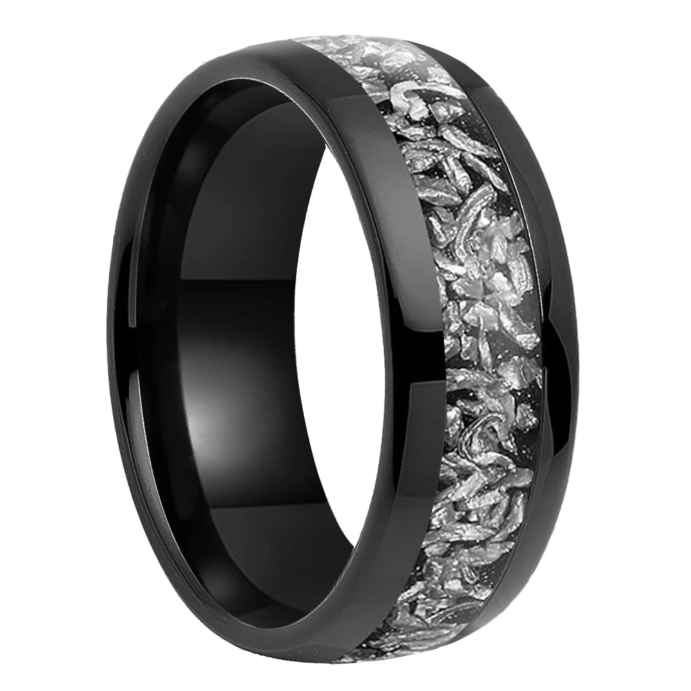 Meteorite Inlaid Tungsten Ring