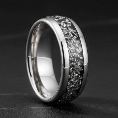 Meteorite Inlaid Tungsten Ring