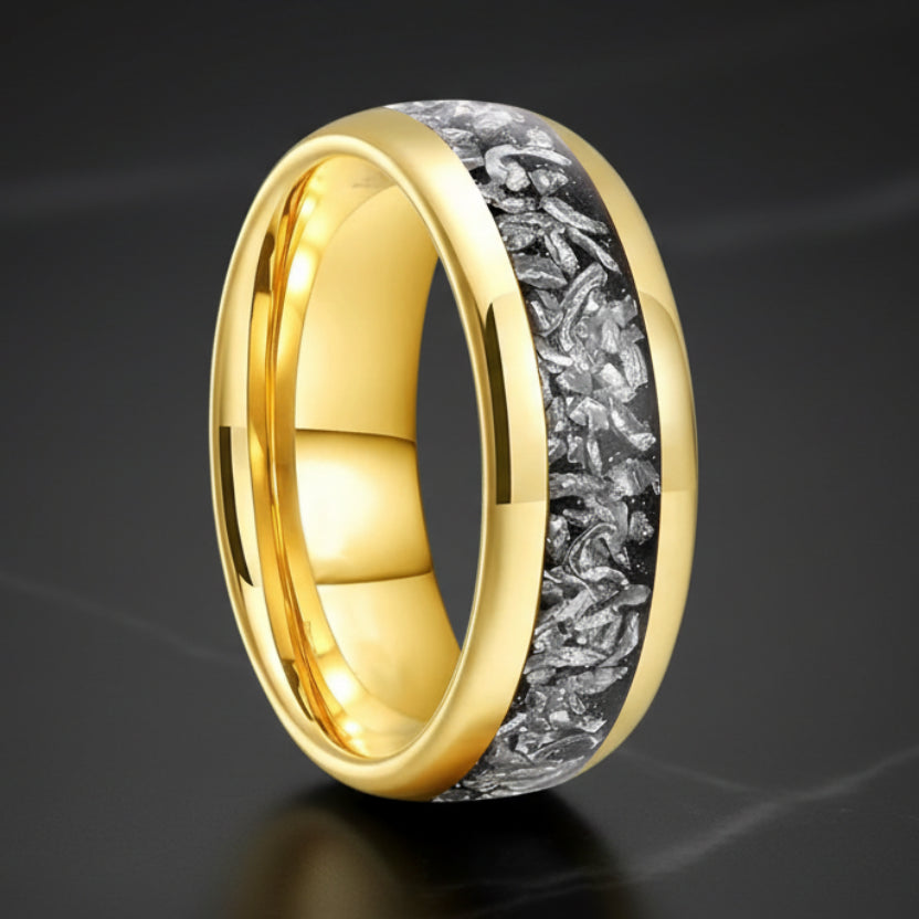 Meteorite Inlaid Tungsten Ring