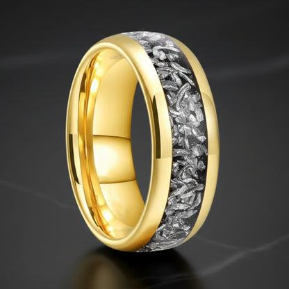 Meteorite Inlaid Tungsten Ring