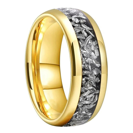 Meteorite Inlaid Tungsten Ring