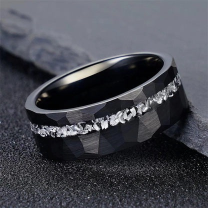 Meteorite Inlay Black  Tungsten Ring