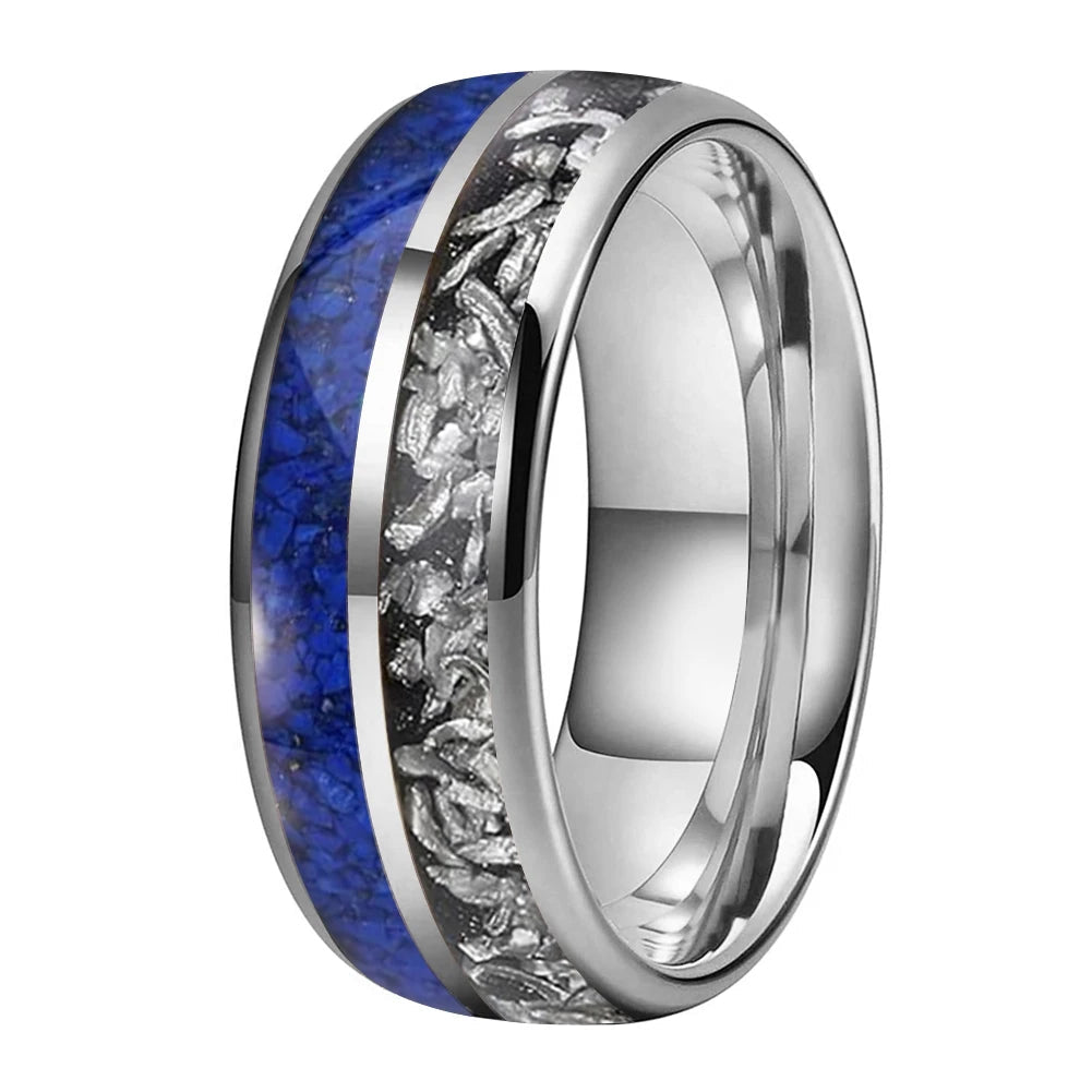Meteorite & Lapis Lazuli Tungsten Wedding Band