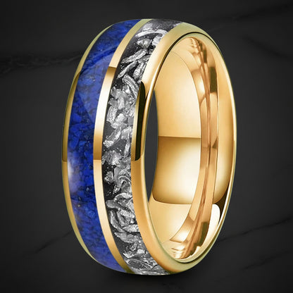 Meteorite Lapis Lazuli Tungsten Ring