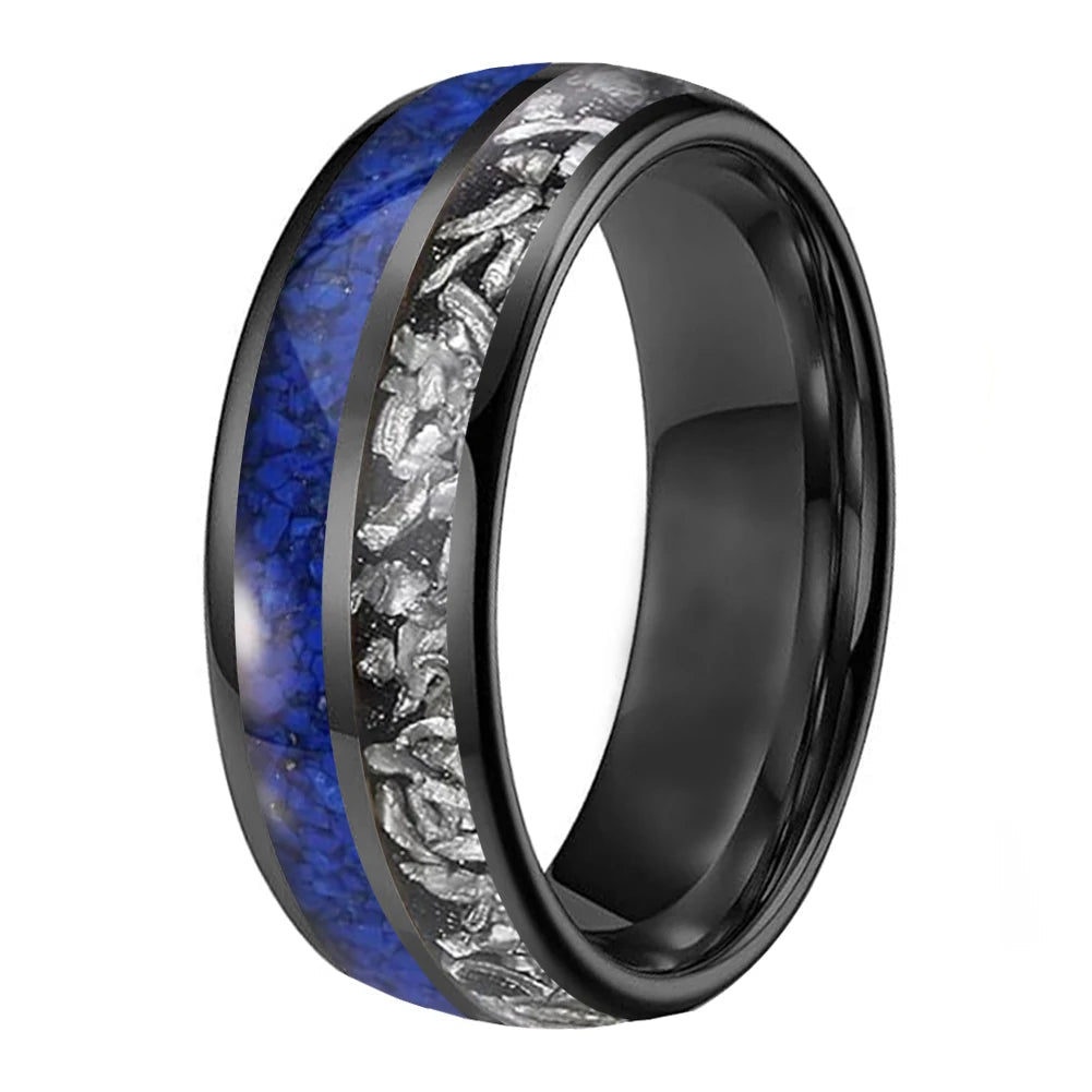 Meteorite & Lapis Lazuli Tungsten Wedding Band