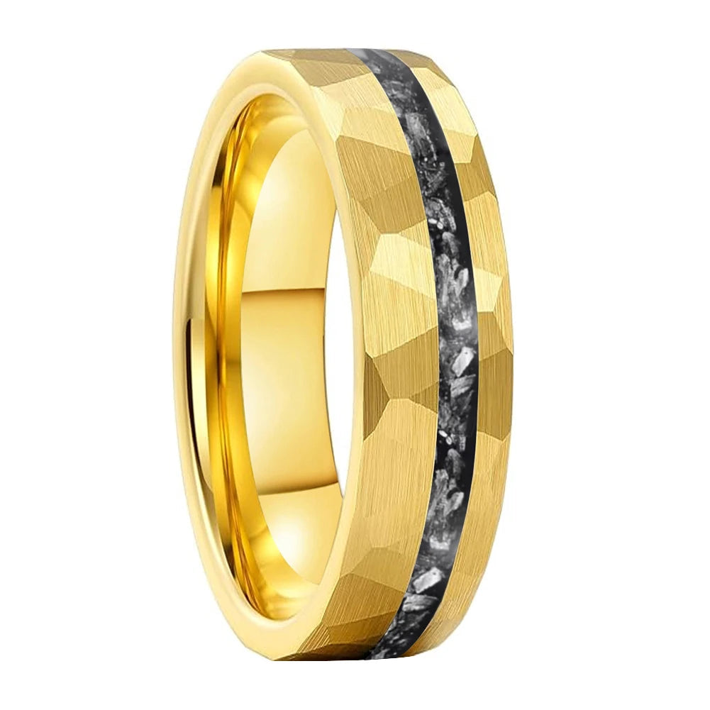 6MM Meteorite Mens Hammered Tungsten Wedding Ring
