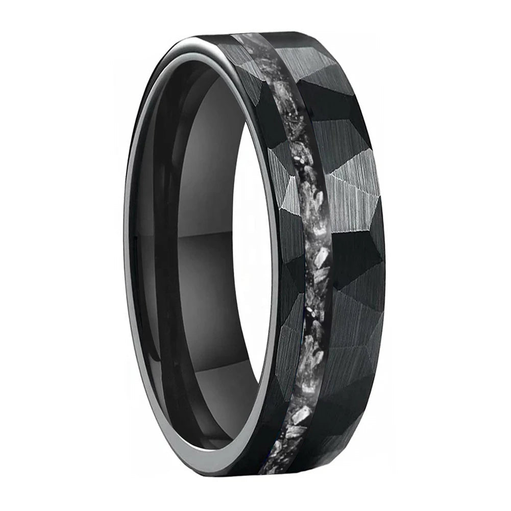 6MM Meteorite Mens Hammered Tungsten Wedding Ring