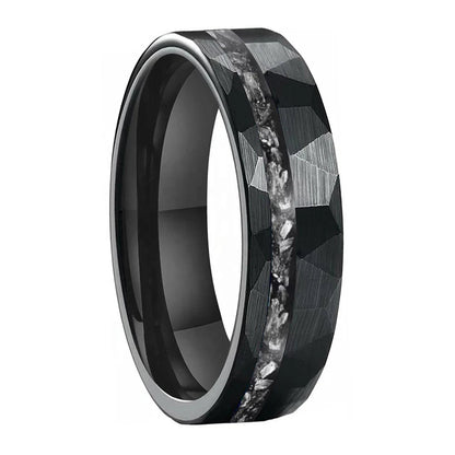 6MM Meteorite Mens Hammered Tungsten Wedding Ring